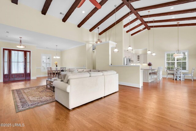 222 Hampton Lake Dr, Bluffton, SC 29910 - living area featuring recessed lighting, wood finished floors, a healthy amount of sunlight, and beam ceiling