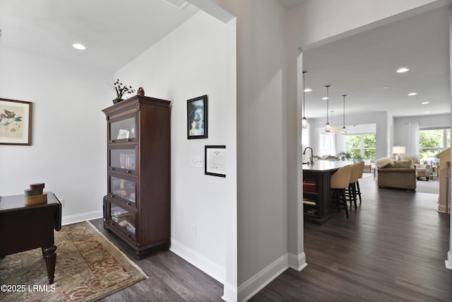 223 Rudder Run, Bluffton, SC 29910 - hallway featuring dark wood-type flooring and recessed lighting