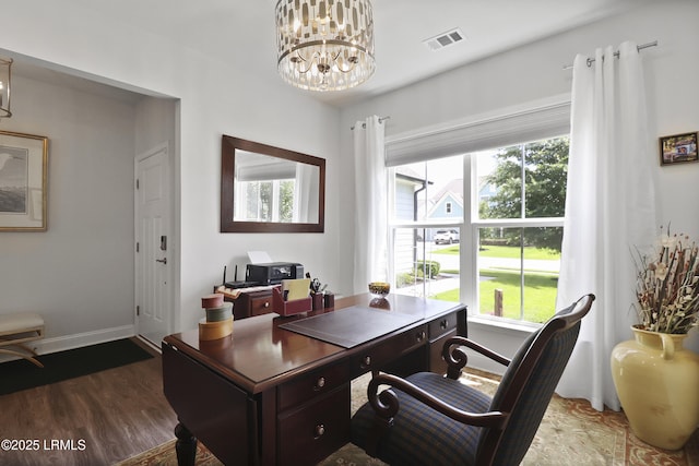 223 Rudder Run, Bluffton, SC 29910 - office space with healthy amount of natural light, dark wood-style flooring, and a chandelier
