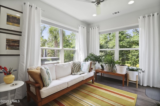 223 Rudder Run, Bluffton, SC 29910 - living room featuring ceiling fan, wood finished floors, and recessed lighting