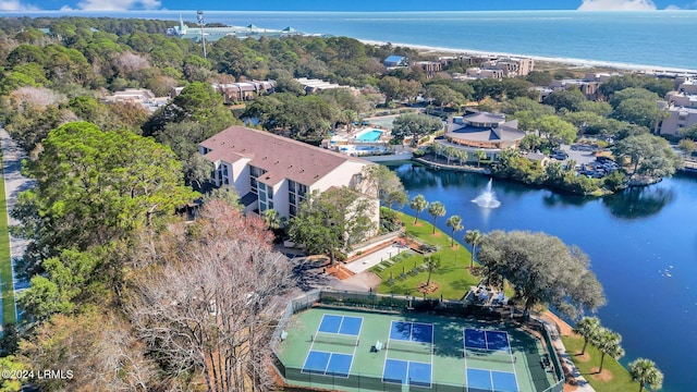 aerial view featuring a water view