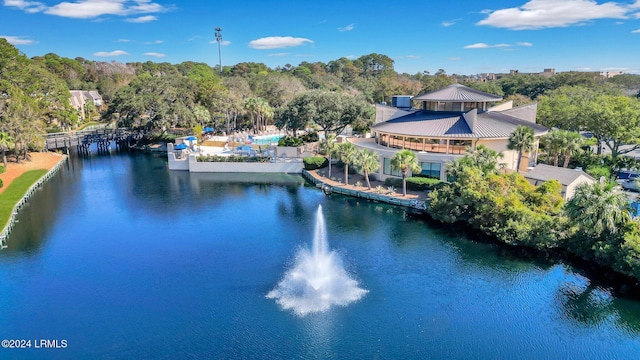 aerial view featuring a water view