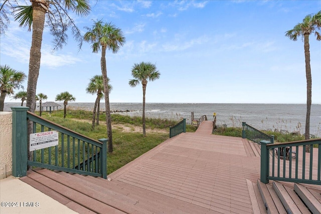 exterior space with a water view