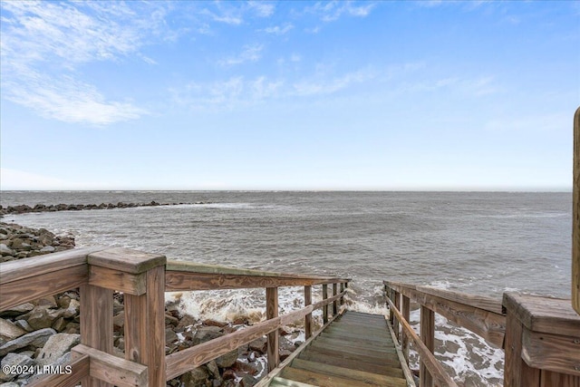 view of dock with a water view