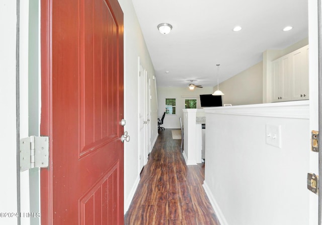 hallway with dark wood-type flooring