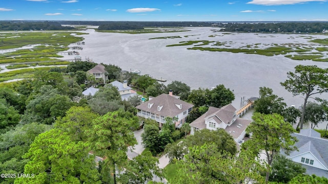 bird's eye view with a residential view and a water view