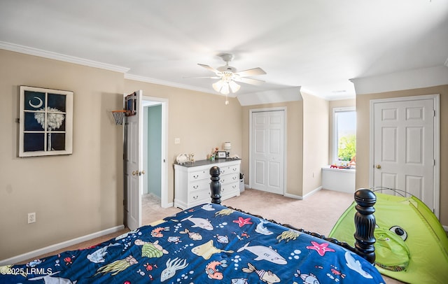 79 Lost Island Rd, Beaufort, SC 29907 - bedroom featuring light carpet, baseboards, ornamental molding, and a closet