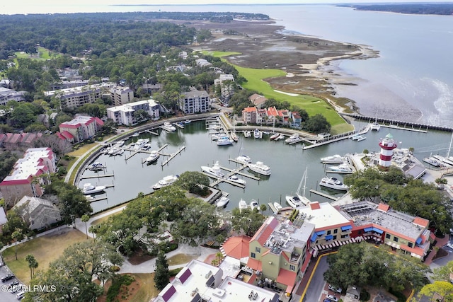 aerial view with a water view