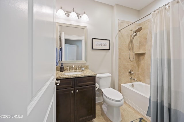 full bathroom with tile patterned flooring, vanity, shower / bath combination with curtain, and toilet