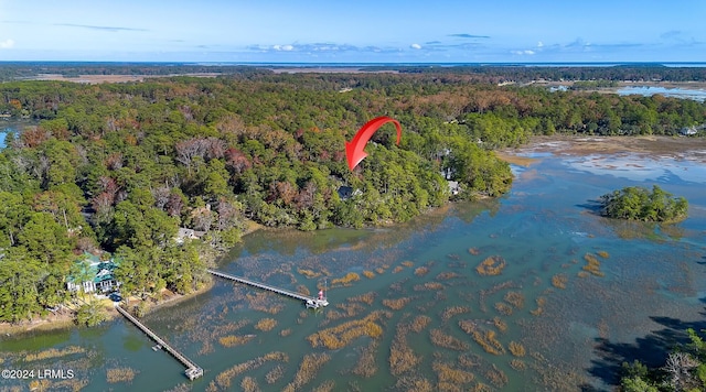 aerial view featuring a water view