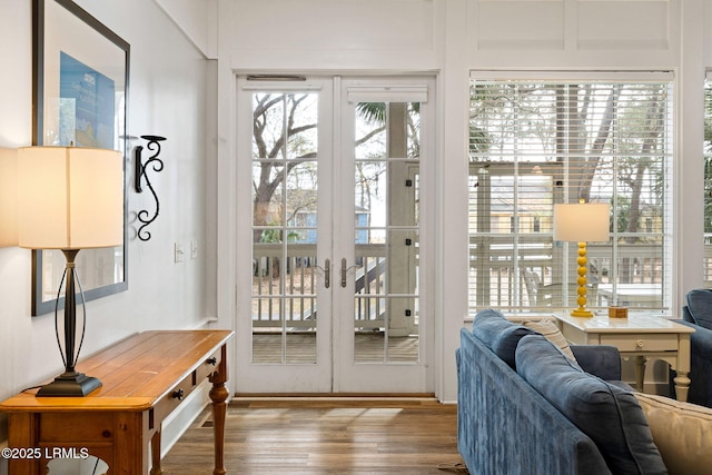 doorway to outside with hardwood / wood-style flooring and french doors