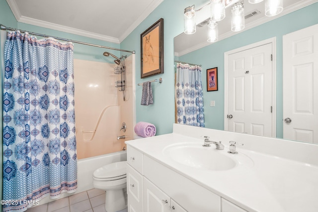 5 Petigru Dr, Beaufort, SC 29902 - bathroom featuring ornamental molding, vanity, tile patterned flooring, and shower / bath combo