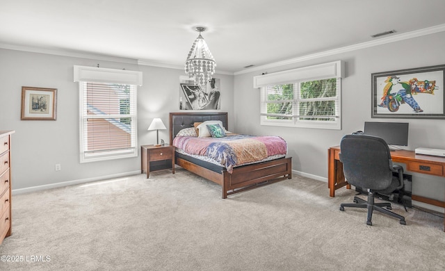 5 Petigru Dr, Beaufort, SC 29902 - carpeted bedroom with crown molding, a chandelier, and an office area