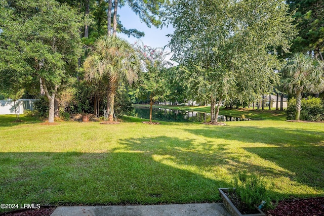 view of yard with a water view