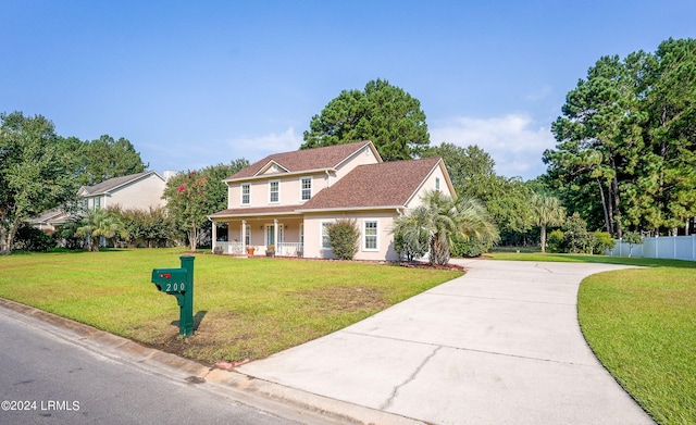 view of front of home featuring a porch and a front yard