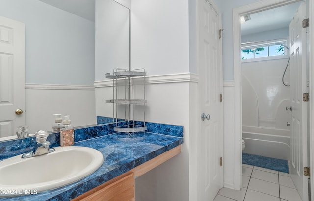 full bathroom featuring vanity, toilet, shower / washtub combination, and tile patterned flooring