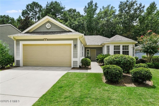 69 Cypress Holw, Bluffton, SC 29909 - ranch-style home featuring an attached garage, driveway, a front lawn, and roof with shingles