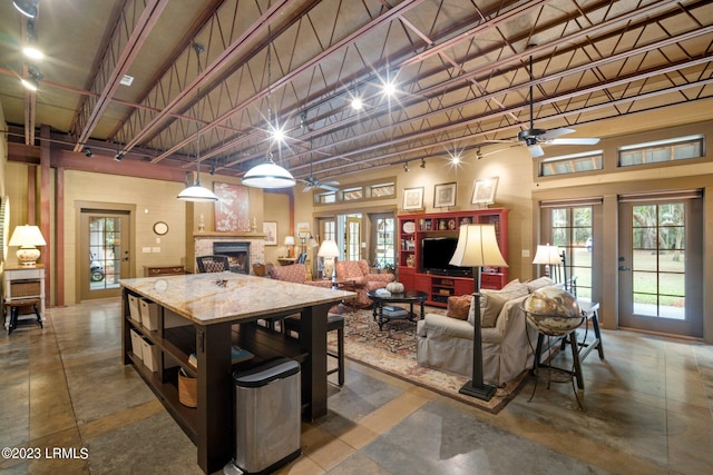 living room with ceiling fan