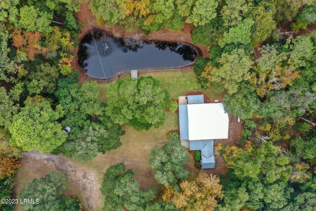 aerial view with a water view