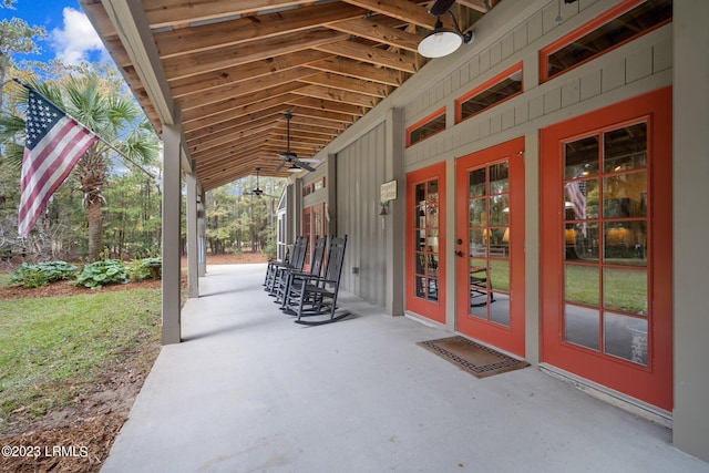 view of patio / terrace featuring ceiling fan