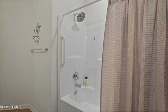 193 Landing Ln, Bluffton, SC 29909 - bathroom with shower / bathtub combination with curtain and tile patterned flooring