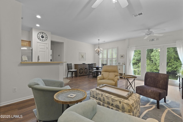 193 Landing Ln, Bluffton, SC 29909 - living room with ceiling fan, wood finished floors, a chandelier, and recessed lighting
