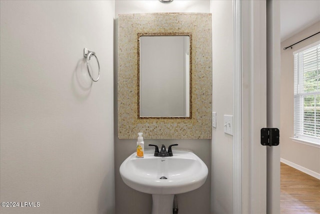 bathroom with sink and hardwood / wood-style floors