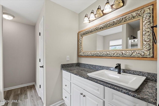 bathroom with vanity and wood-type flooring