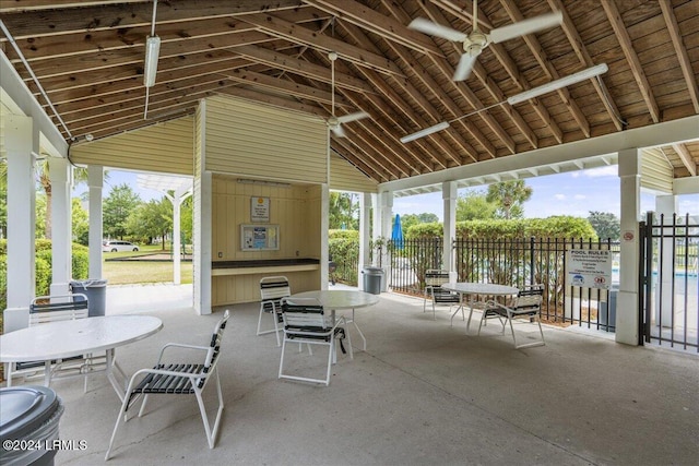 view of patio / terrace with a gazebo and ceiling fan