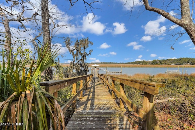 view of dock with a water view