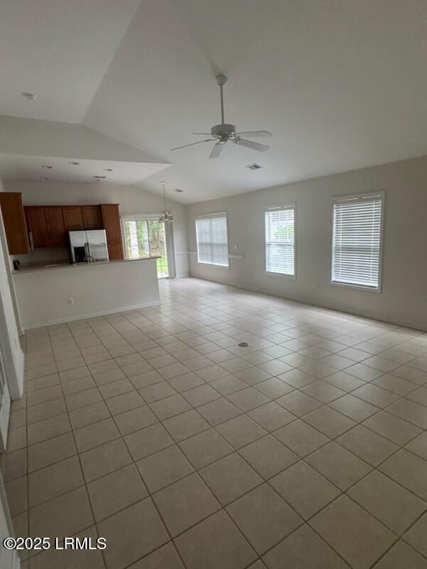 120 Crossings Blvd, Bluffton, SC 29910 - unfurnished living room with light tile patterned floors, ceiling fan, and lofted ceiling