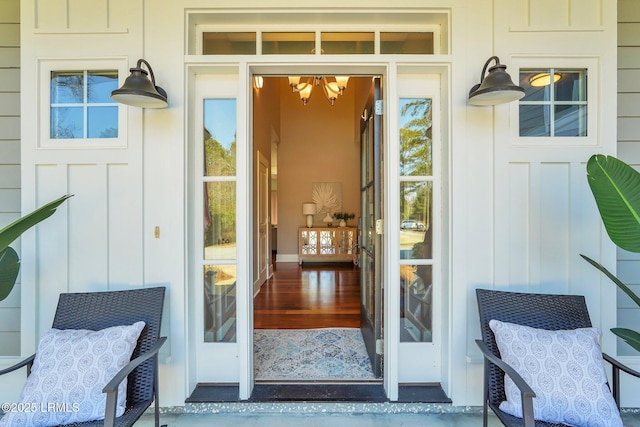 entrance to property with board and batten siding