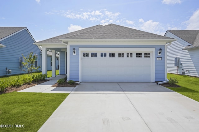 821 Aurora Way, Bluffton, SC 29909 - ranch-style house featuring driveway, a front lawn, and a shingled roof