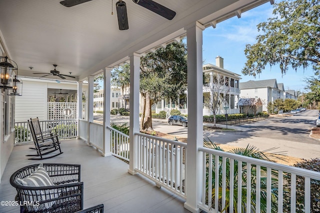 view of patio / terrace with ceiling fan and covered porch