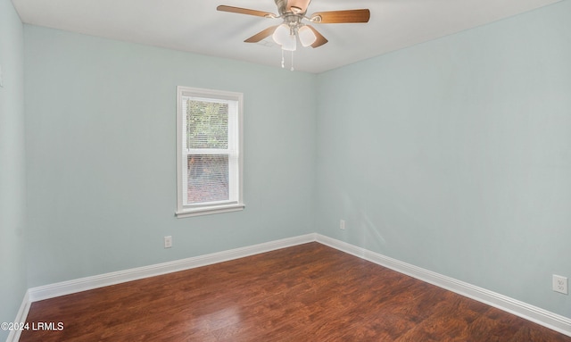 unfurnished room featuring hardwood / wood-style floors and ceiling fan