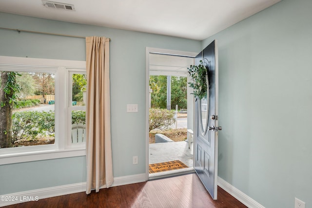 foyer entrance with hardwood / wood-style flooring and a healthy amount of sunlight