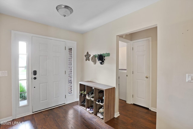 foyer featuring baseboards, dark wood-style floors, and plenty of natural light