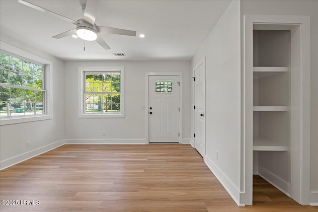 1807 Battery Park Dr, Port Royal, SC 29935 - entrance foyer with light wood-type flooring, ceiling fan, and recessed lighting