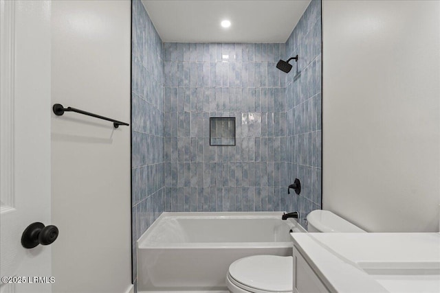 1807 Battery Park Dr, Port Royal, SC 29935 - bathroom featuring washtub / shower combination, vanity, and recessed lighting