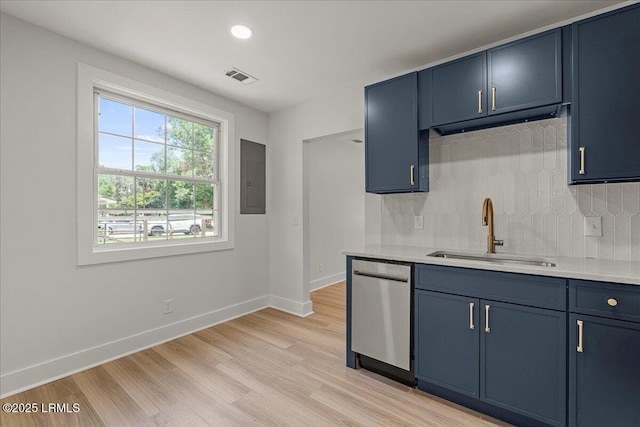 1807 Battery Park Dr, Port Royal, SC 29935 - kitchen featuring dishwasher, blue cabinetry, light countertops, and recessed lighting