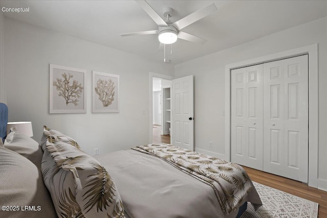 1807 Battery Park Dr, Port Royal, SC 29935 - bedroom with wood finished floors, a closet, and a ceiling fan