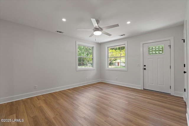 1807 Battery Park Dr, Port Royal, SC 29935 - foyer entrance with ceiling fan, light wood-style flooring, and recessed lighting