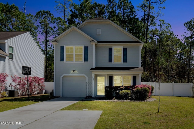 238 Turkey Oak Dr, Bluffton, SC 29910 - traditional-style home featuring an attached garage, driveway, a front yard, and fence