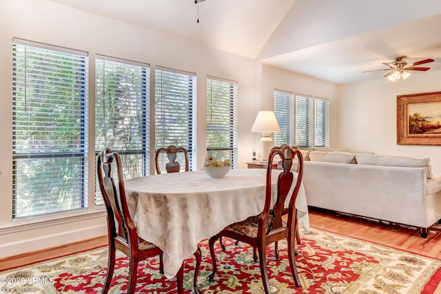 11 Compass Pt Unit 11B, Hilton Head Island, SC 29928 - dining area with a ceiling fan, wood finished floors, and lofted ceiling