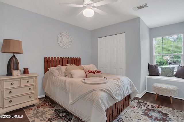 50 Lake Linden Ln Unit 50, Bluffton, SC 29910 - bedroom featuring a closet, baseboards, wood finished floors, and a ceiling fan