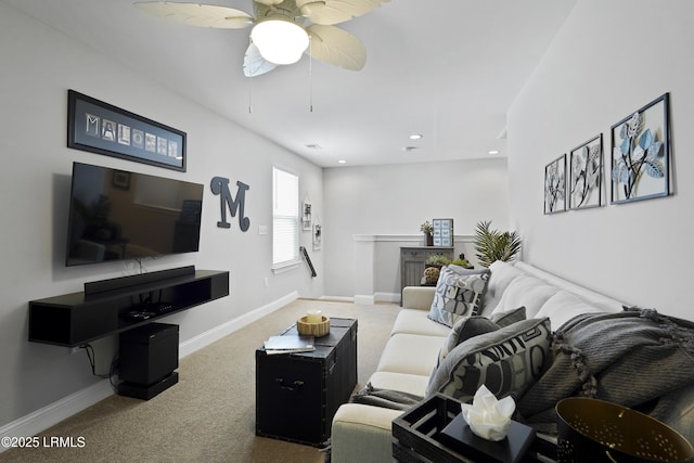 2724 Bluestem Dr, Beaufort, SC 29902 - carpeted living area with ceiling fan and baseboards