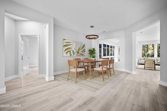 dining space with light hardwood / wood-style flooring