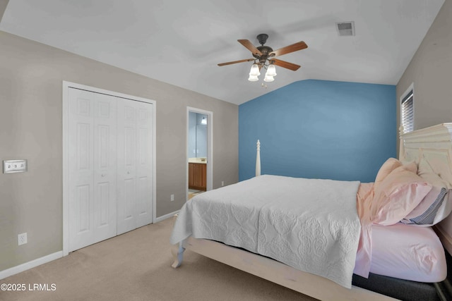 2176 Blakers Blvd, Okatie, SC 29909 - bedroom featuring carpet floors, a closet, visible vents, vaulted ceiling, and baseboards