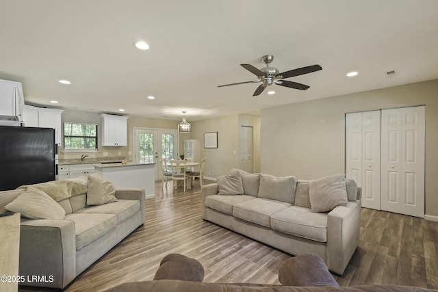 96 Pine Forest Loop, Ridgeland, SC 29936 - living area featuring recessed lighting, a ceiling fan, wood finished floors, baseboards, and french doors