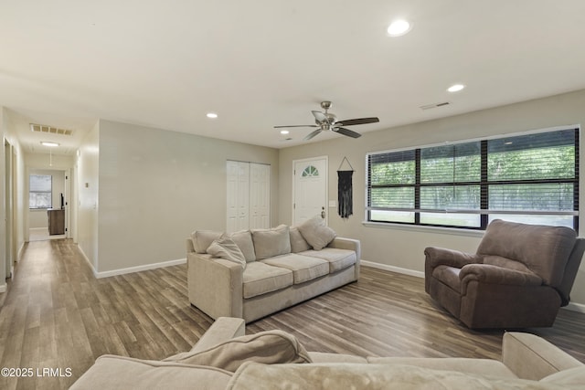 96 Pine Forest Loop, Ridgeland, SC 29936 - living area featuring attic access, baseboards, wood finished floors, ceiling fan, and recessed lighting
